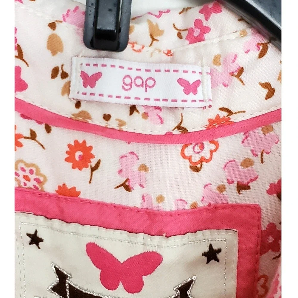 Vtg Gap Kids Western Snap Shirt‎ Pink Floral Cotton Long Sleeve Cowgirl Top L 10